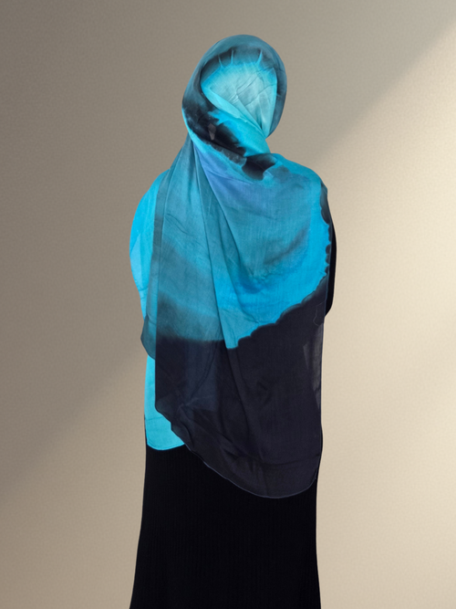 Double-Sided Print Modal Hijab-Blue watercolour