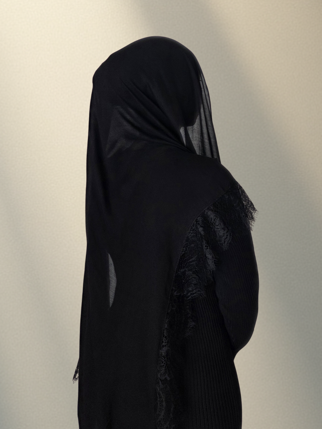Lace Modal Hijab - Pure Black
